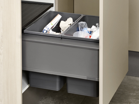 eins2sieben - suspended bin system with frames for limited space of slim-walled drawer systems